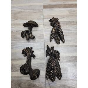 4 Vintage Vegetable Syroco Resin Wall Decor - Mushroom, Carrots, Beets, Corn MCM